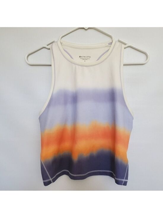 Athleta Tops - ATHLETA SHANTI PRINT OMBRE CROP TANK RACERBACK WHITE ORANGE PURPLE WOMENS ( S )